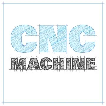 CNC Machine vector illustration in blueprint style Stock Illustration