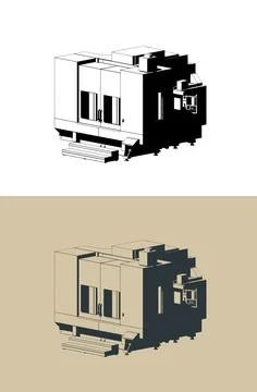 CNC machine vertical machining center isometric illustrations Stockillustratie
