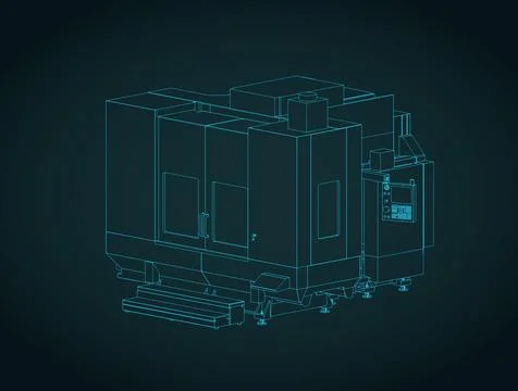 CNC machine vertical machining center isometric blueprint Stock Illustration