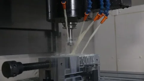 CNC machine with water cooling is millings aluminum heatsink Stock Footage 169606569