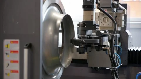 Cnc machine at work. cutting tool processing steel metal detail on turning cnc Video stock 223665001