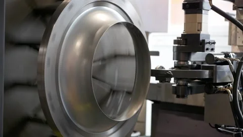 Cnc machine at work. cutting tool processing steel metal detail on turning cnc Video stock 223665049