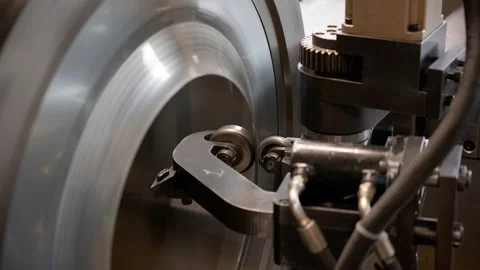 Cnc machine at work. cutting tool processing steel metal detail on turning cnc Video stock 228065816