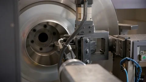 Cnc machine at work. cutting tool processing steel metal detail on turning cnc Video stock 228065848