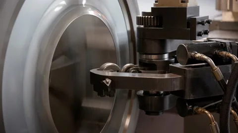 Cnc machine at work. cutting tool processing steel metal detail on turning cnc Video stock 237098514