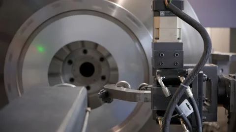 Cnc machine at work. cutting tool processing steel metal detail on turning cnc Video stock 237098672