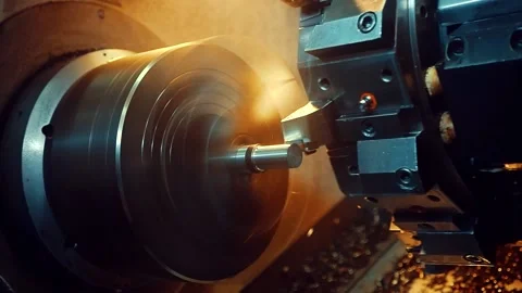 Cnc machine.industry. factory. CNC Lathe Machinemakes Metal Detail on Factory Stock Footage