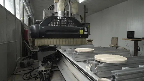 Cnc machining and processing center for woodworking at workshop, manufacture. Stock Footage 87786371