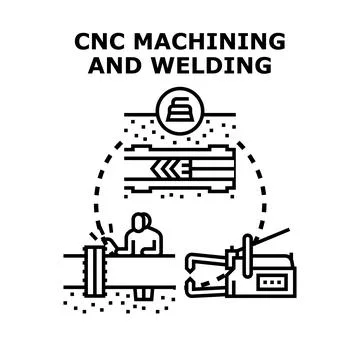 Cnc machining and welding vector technology concept Stock Illustration