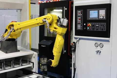 CNC machining center with automatic loading system Stock Photos