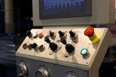 CNC machining center control panel close up Stock Photos