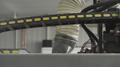 Cnc machining center in work process, production of furniture elements, woodwork Stock Footage 87818841