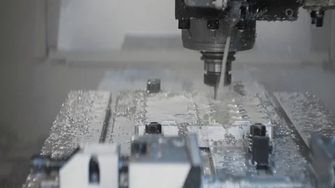 Cnc metal working machine with cutter tool luminium detail milling at factory Stock Footage 100121050