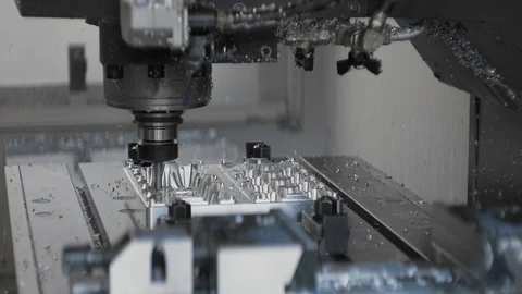Cnc metal working machine with cutter tool luminium detail milling at factory Stock Footage 100122373