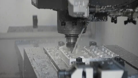 Cnc metal working machine with cutter tool luminium detail milling at factory Stock Footage 100123217