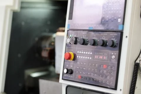 CNC metalworking lathe control panel Stock Photos