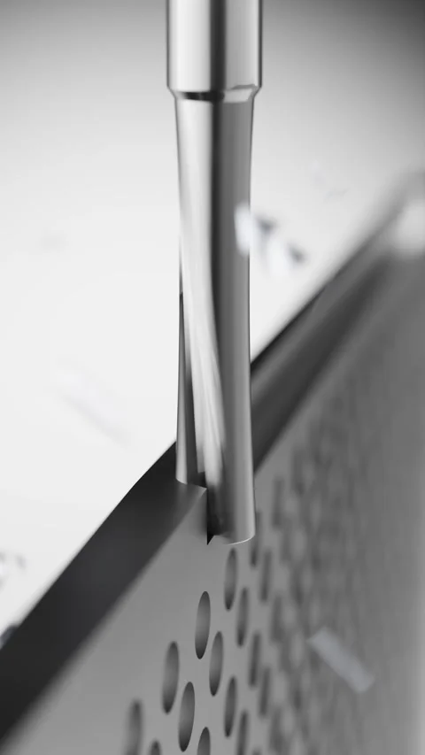 CNC milling computer controlled process of aluminium pc case with cutting tool Stock Footage 323733303