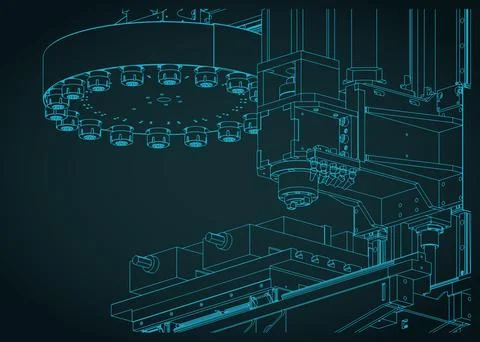 CNC milling machine with automatic tool changer blueprint 库存插图