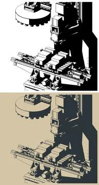 CNC milling machine with automatic tool changer Stock Illustration
