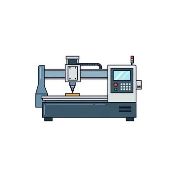 Cnc milling machine with control panel and tool Ilustración de archivo
