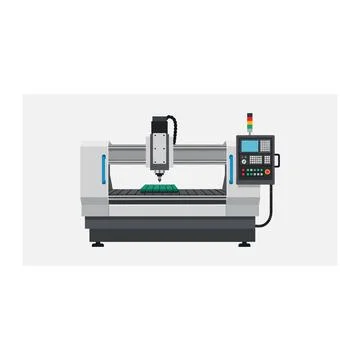Cnc milling machine with control panel and tool Stock Illustration