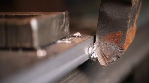 CNC Milling machine cuts metal layer on the edge. Extreme close up. Stock Footage 70208050