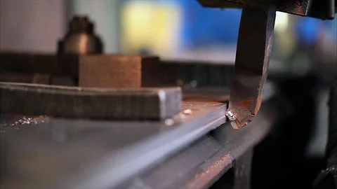 CNC Milling machine cuts metal layer on the edge. Close up. Stock Footage 70208055