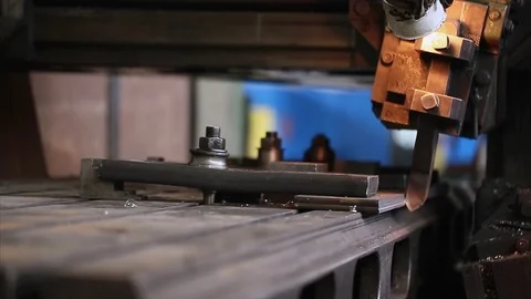 CNC Milling machine cuts metal layer on the edge. Close up. Stock Footage 70208084