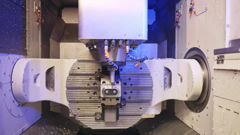 CNC Milling Machine Cutting Metal in Industrial Factory Stock Footage 337190007