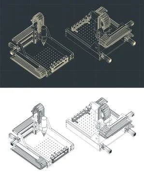 CNC milling machine isometric drawing Stock Illustration