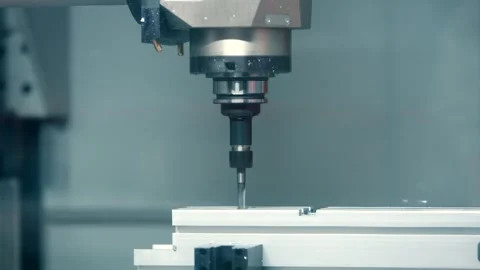 CNC milling machine machining aluminum profile, industrial precision metalwork Stock Footage 342287280
