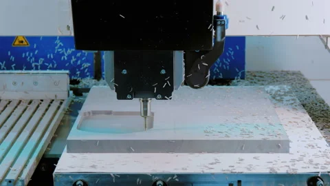 CNC Milling Machine Makes Some Plastic Part on a Factory Stock Footage 91998634