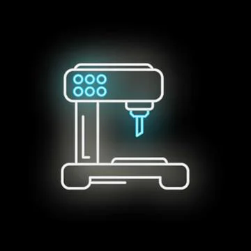 Cnc milling machine neon sign glowing icon Stock Illustration