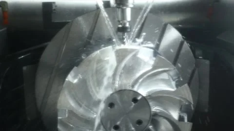 CNC milling machine work. Five axis impeller machining in metalwork industry Stock Footage 131397049