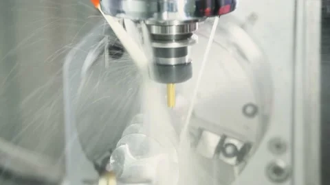 CNC milling machine work. metal processing with coolant 動画素材 154911499