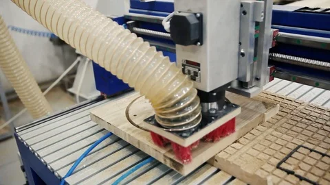 Cnc milling machine in work wood Stock Footage 95640937