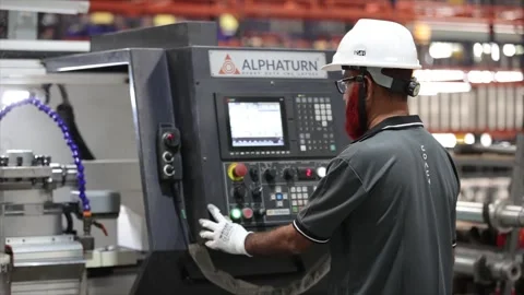 CNC Operator Programming Computer Numerical Control Lathe for Precision Stock Footage 328151889
