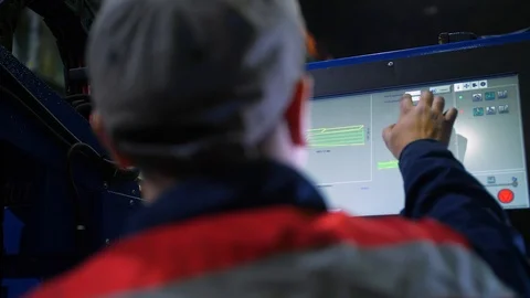 CNC operator working place lcd screen 스톡 동영상 128441878