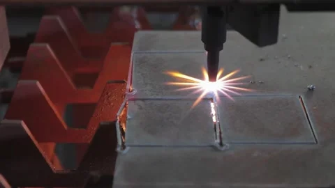 CNC Plasma Cutting Machine Processing Steel Plate for Industrial Fabrication Stock Footage 341844704