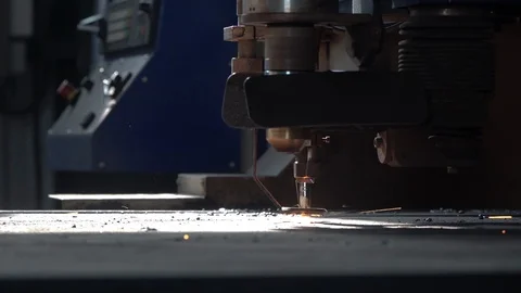 CNC plasma machine cuts metal creating sparks close view Stock Footage 118522521