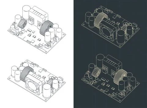 CNC power supply module isometric drawings Stock Illustration