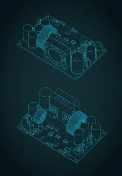 CNC power supply module isometric blueprints Stock Illustration