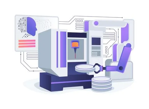 CNC Robotic Integration abstract concept vector illustration. Stockillustratie
