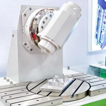 CNC rotary table for precise positioning and workpiece Stock Photos