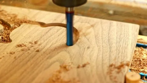 CNC Router Cutting Wood CNC Milling Woodworking Stock Footage