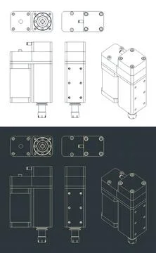 CNC router head blueprints Stock Illustration