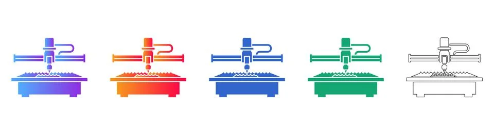 CNC Router Machine Vector Icon Set Stock Illustration