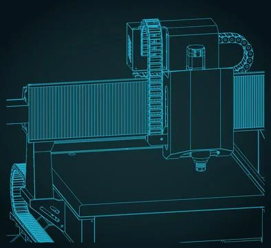 CNC router milling machine isometric blueprint Stock Illustration