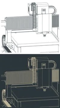 CNC router milling machine isometric drawings Stock Illustration