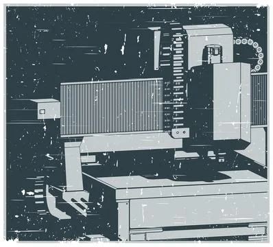 CNC router milling machine retro poster Illustrazione stock